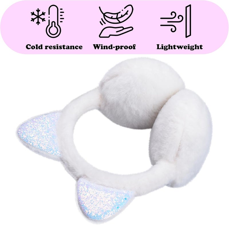 GSFY Ear Muffs Gloves Set for Kids Girls Adjustable Winter Sequin Faux Fur Windproof Warm Ear Warmer Outdoor - Image 3